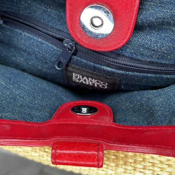 Vintage 90’s Franco Sarto straw and leather hobo style handbag, denim lining - Picture 5 of 9